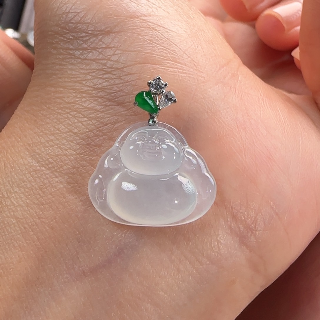 翡翠18K金镶嵌颈饰佛公