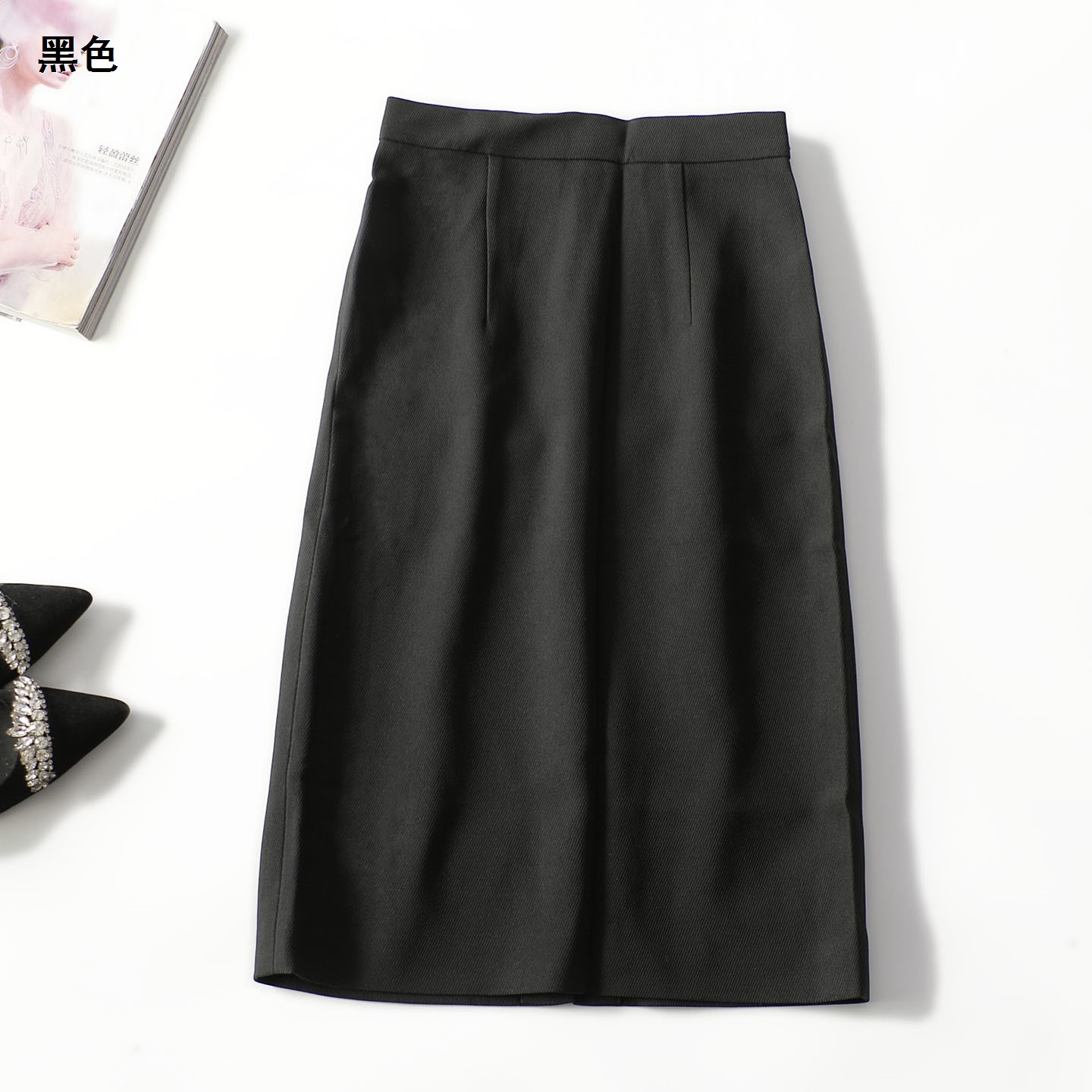 248016秋加长半身裙高腰半裙黑色裙子秋冬