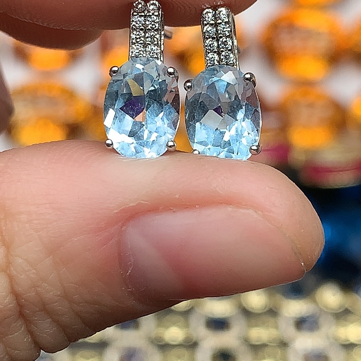 托帕石银S925镶嵌耳饰