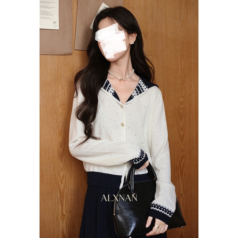 现货【品牌撤柜款ZB】撞色披肩长袖针织早秋针织衫L57625