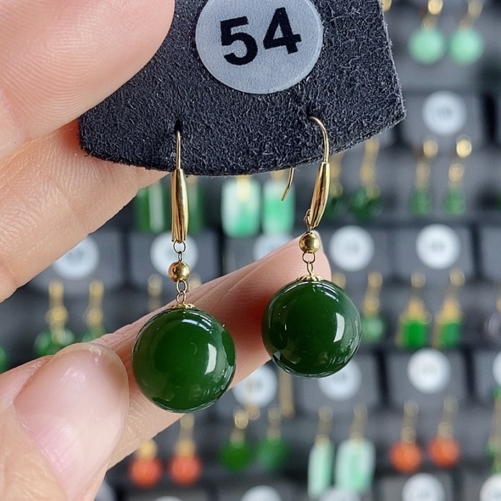 和田玉耳饰18K金镶嵌