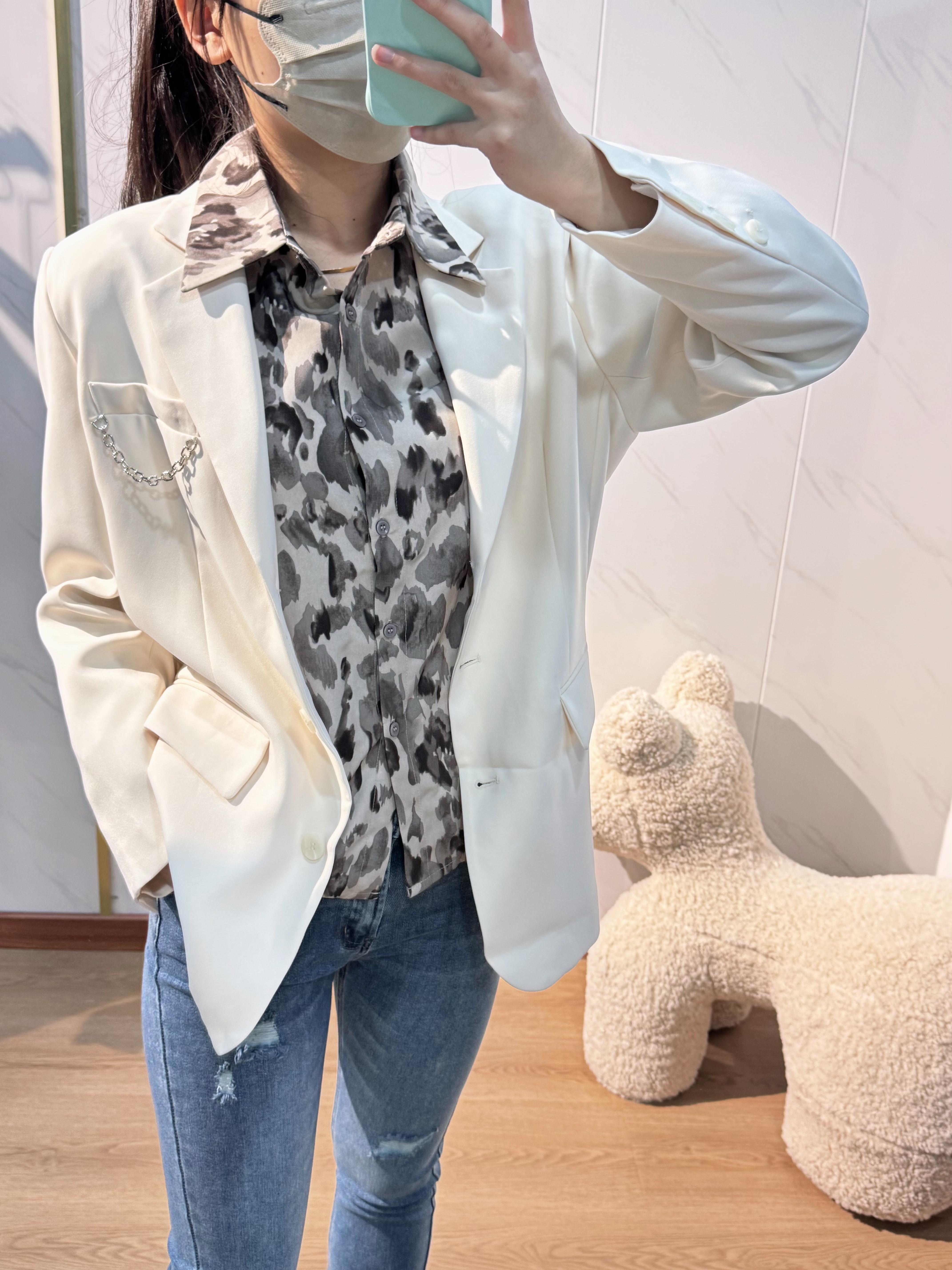 欧美风夏季印花一粒扣长袖西装