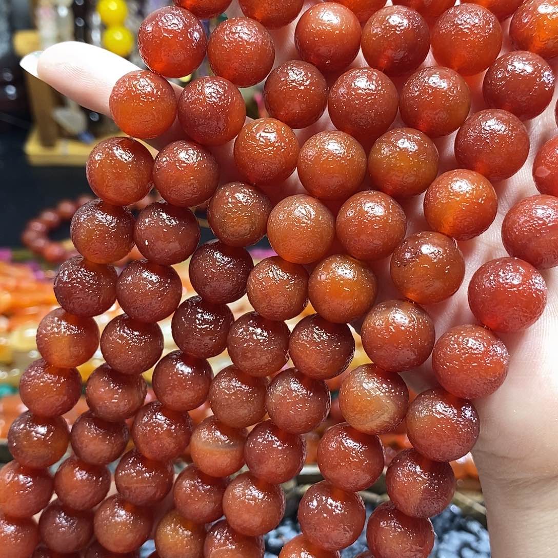 玛瑙/玉髓未镶嵌珠宝半成品橘皮玛瑙圆珠一条卡14mm