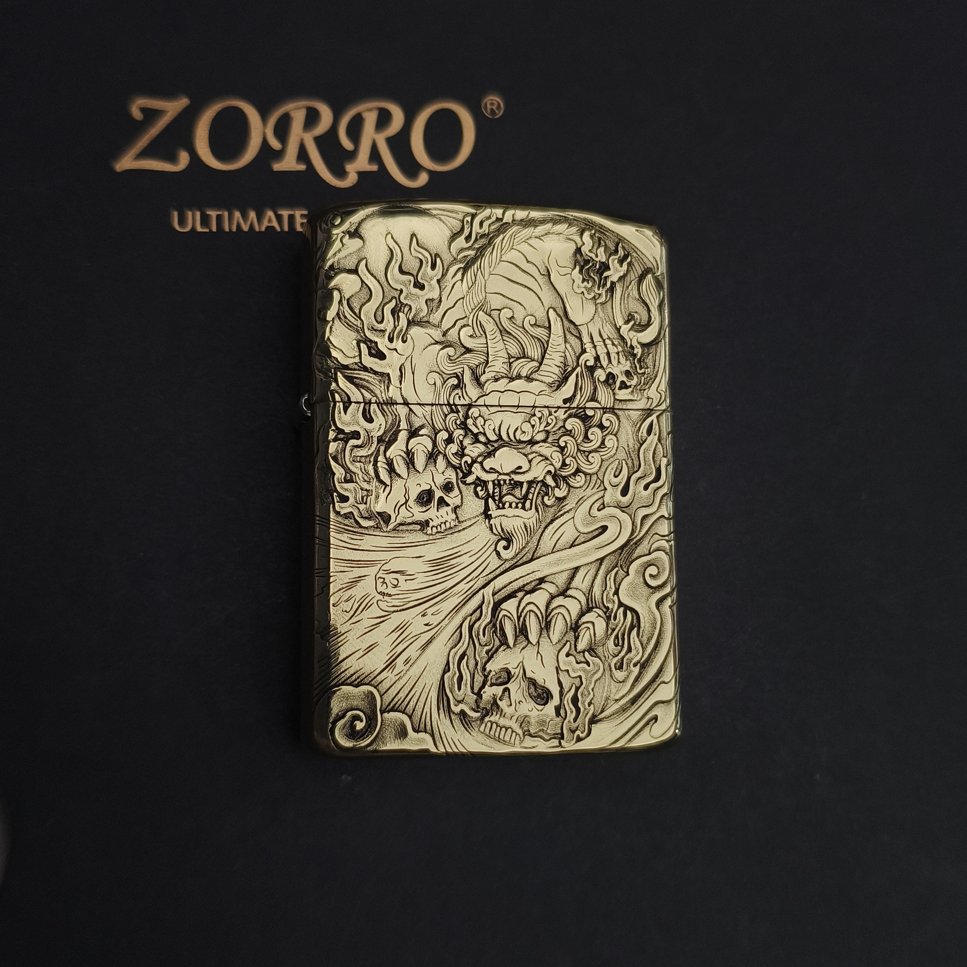 ZORRO佐罗黄铜貔貅浮雕纯铜防风打火机3D立体浮雕设计盔甲机创意