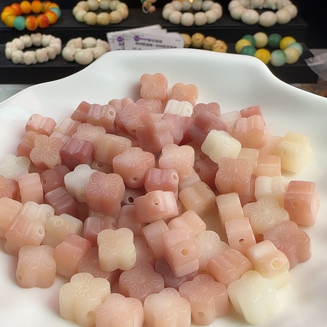 手串菩提根/象牙果卡13粉色四叶草花20颗➕5颗