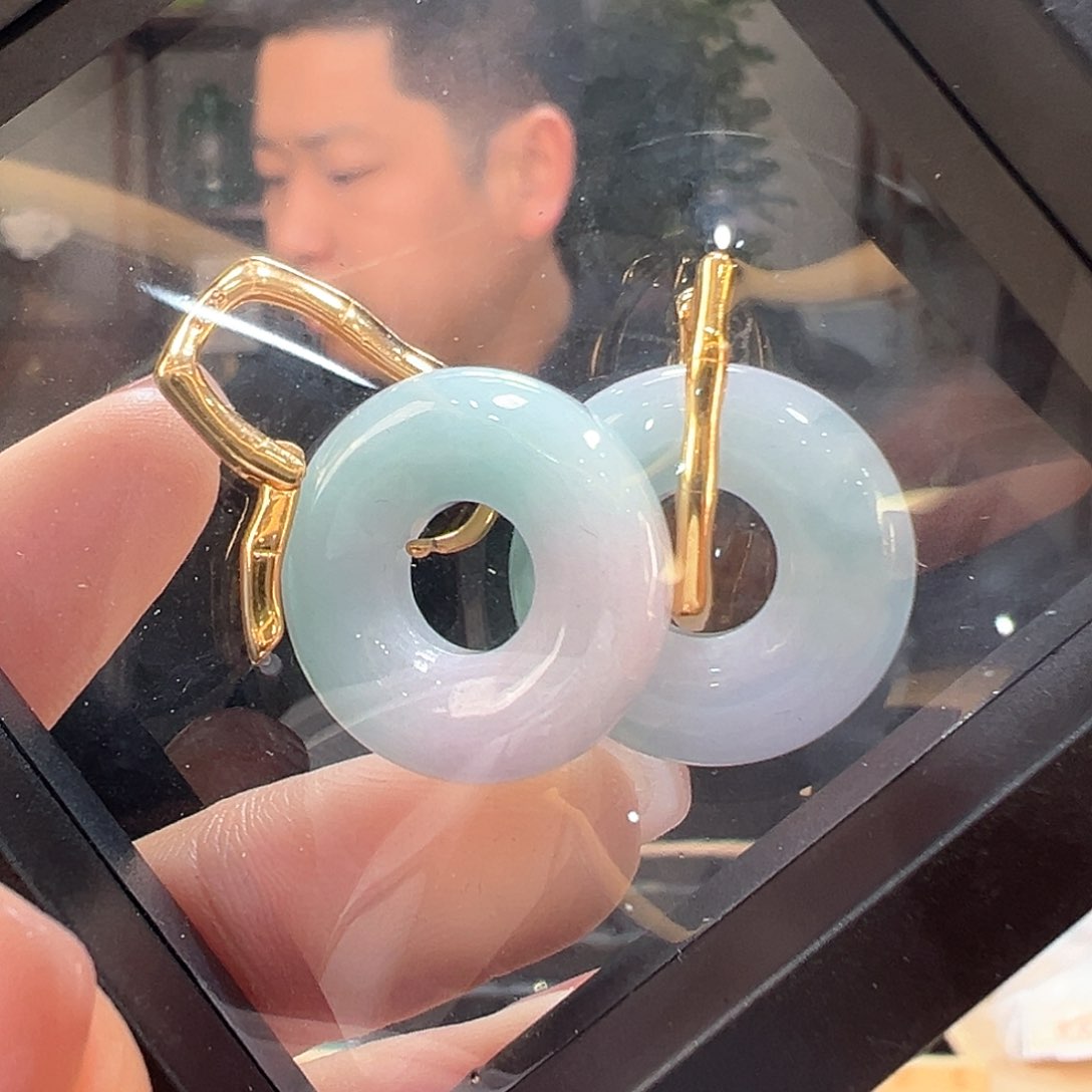 翡翠耳饰银S925镶嵌耳环44