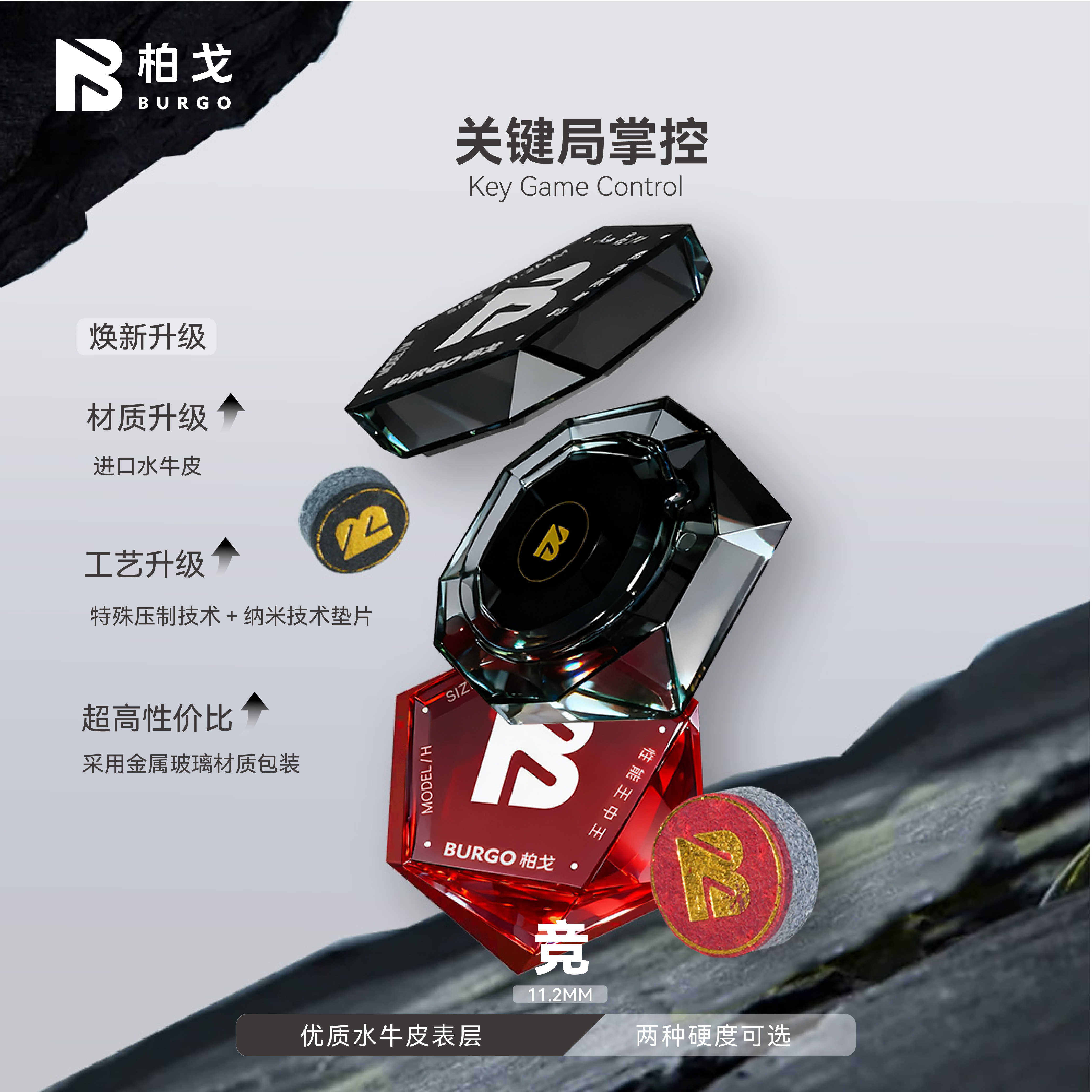尹世工匠【竞】皮头HM双型号11.2mm小头杆台球杆皮头优质牛皮