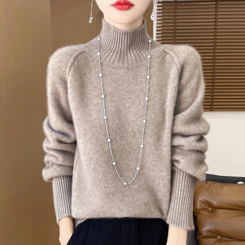 100纯羊绒衫女士半高领秋冬新款针织加厚百搭毛衣宽松羊毛打底衫