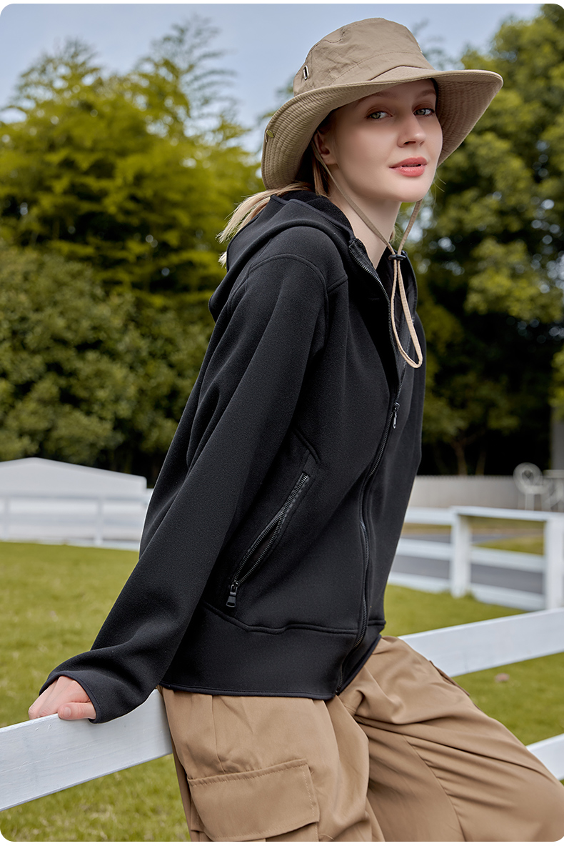 W0218外套短款女拉链冬季长袖韩版百搭卫衣保暖连帽宽松休闲