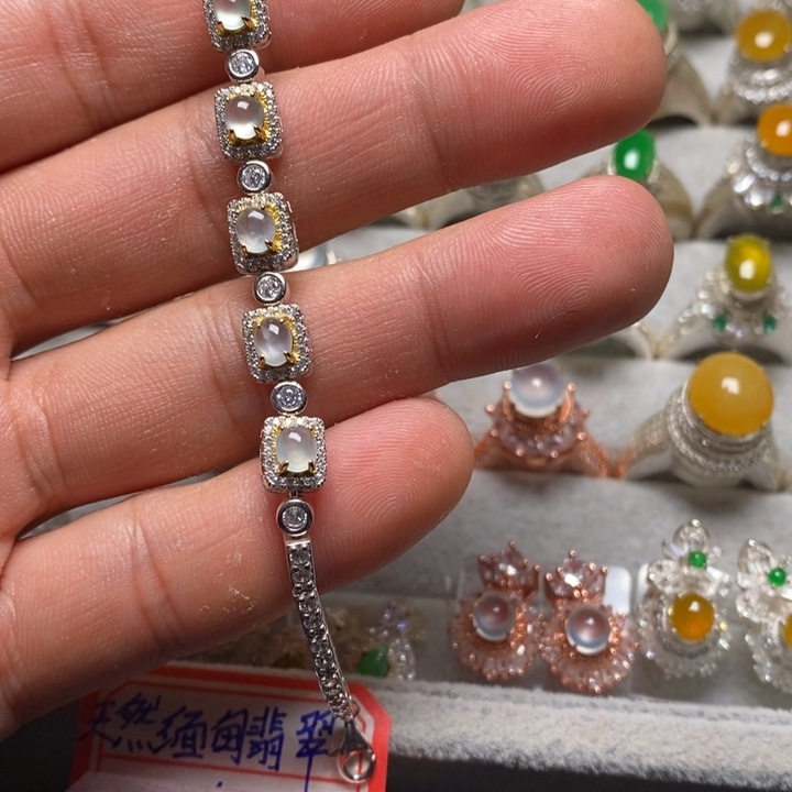 翡翠手链银S925镶嵌手链