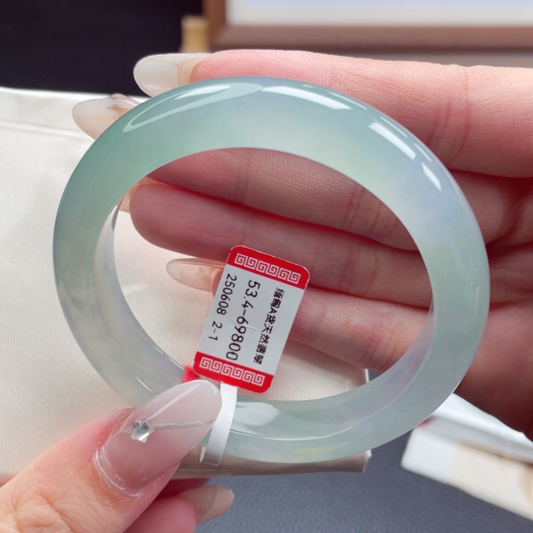 翡翠手镯未镶嵌53.6莫奈冰春彩 冰透炸光小钢炮 必拍3