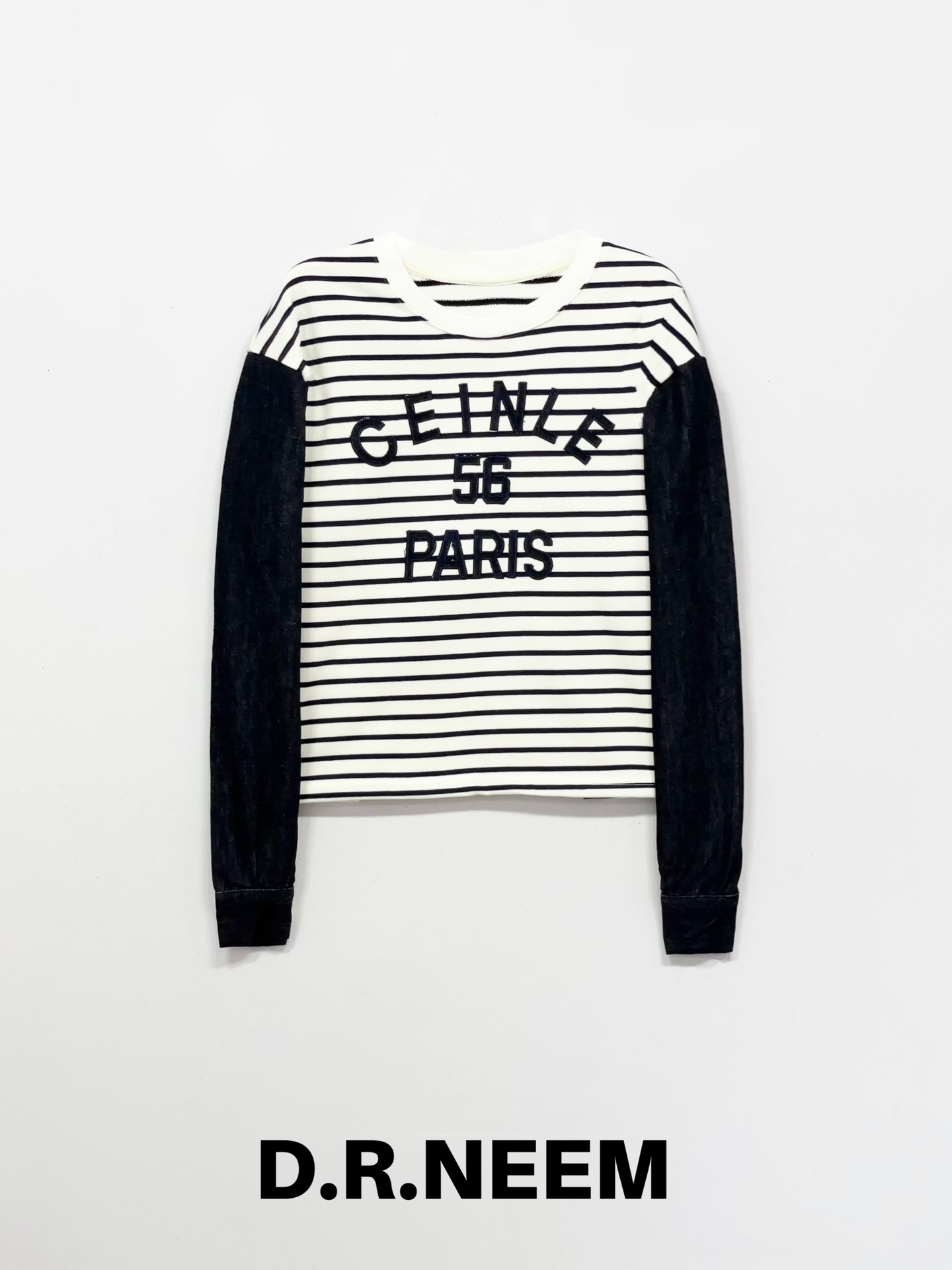 DRN 牛仔拼接条纹上衣