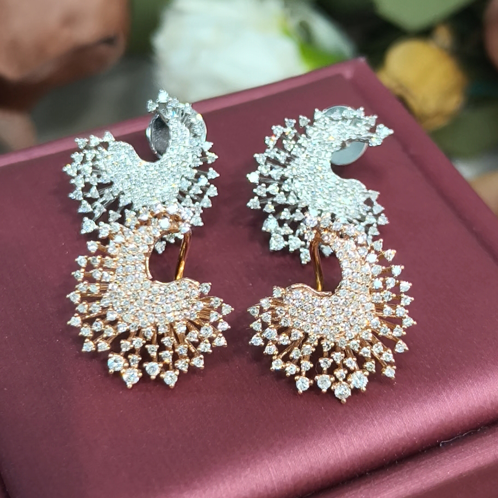 18k金天然钻石烟花耳饰 轻奢大气高级感闪亮满钻孔雀钻石耳钉耳拍