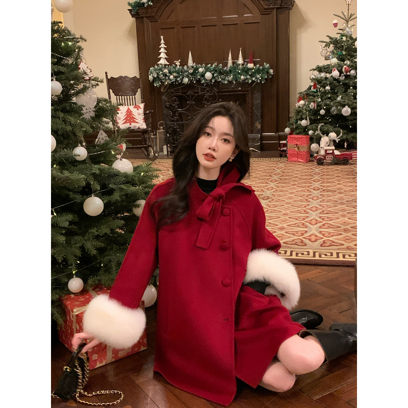富家千金单排高级感毛呢斗篷新款双面呢子大衣女2025秋冬羊毛外套
