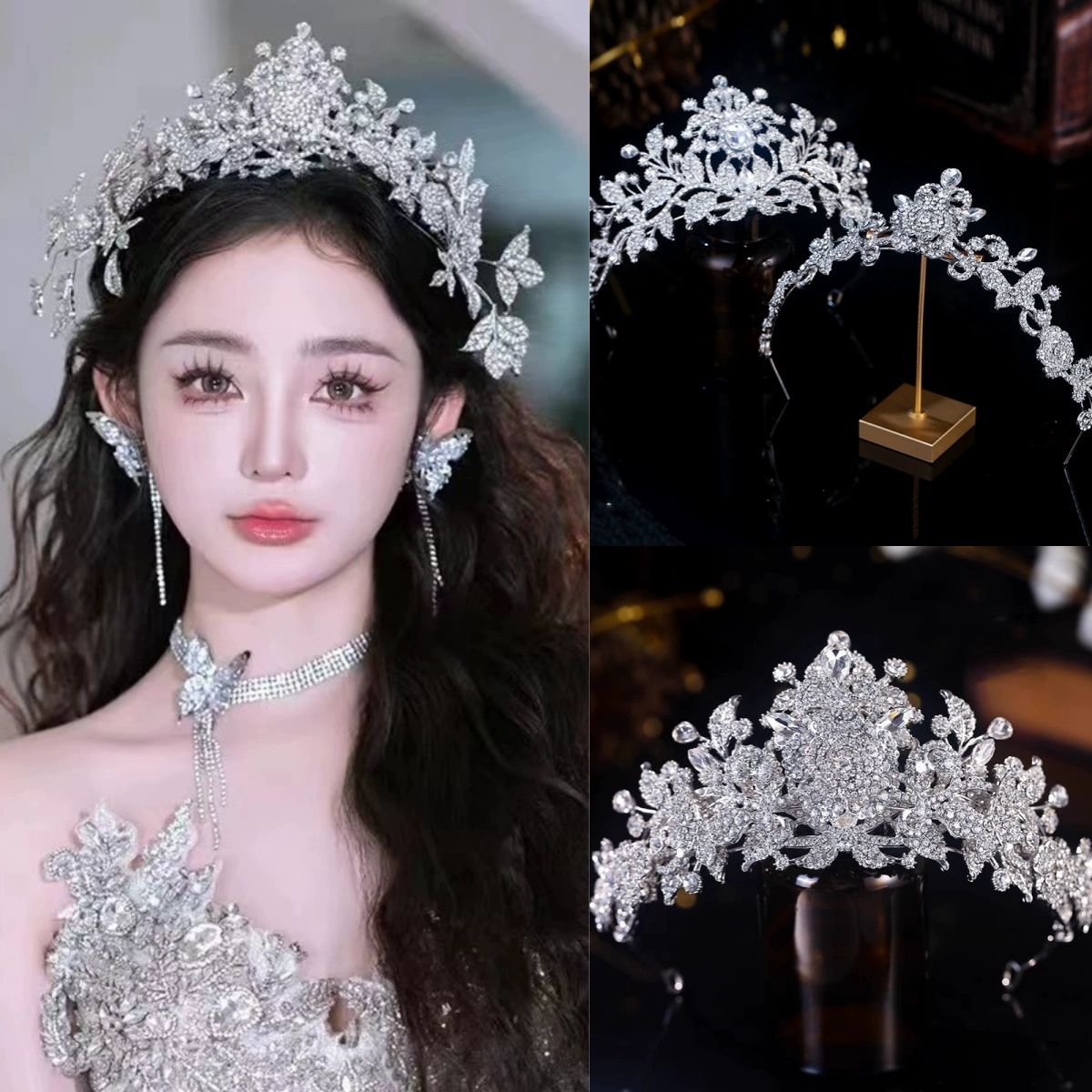 新娘皇冠韩式新款双层水晶闪钻结婚大气王冠超仙婚礼白纱造型配饰
