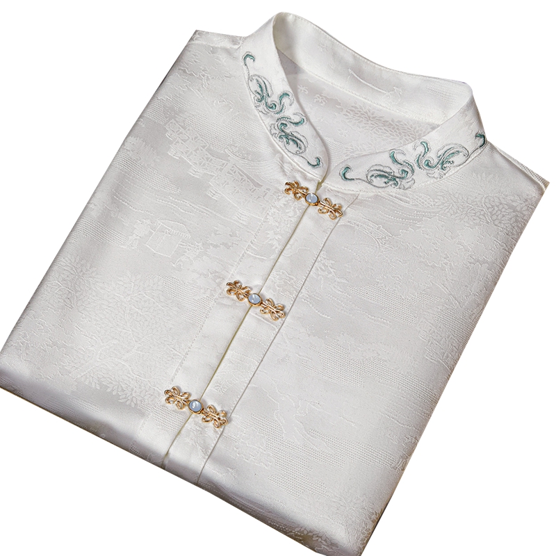 【欧若风】2025春新款女单排扣正肩绣花新中式立领衬衫T51B0157CB