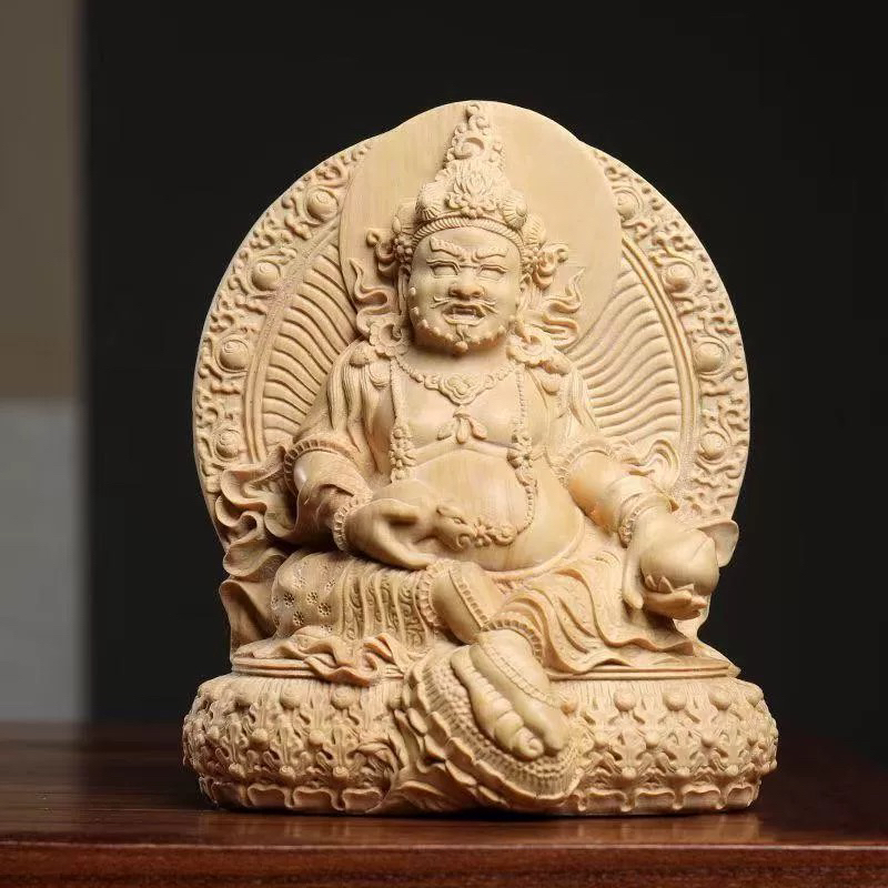 天然原色黄杨木雕黄财神人物实木摆件护法工艺品规格9/7/3.7