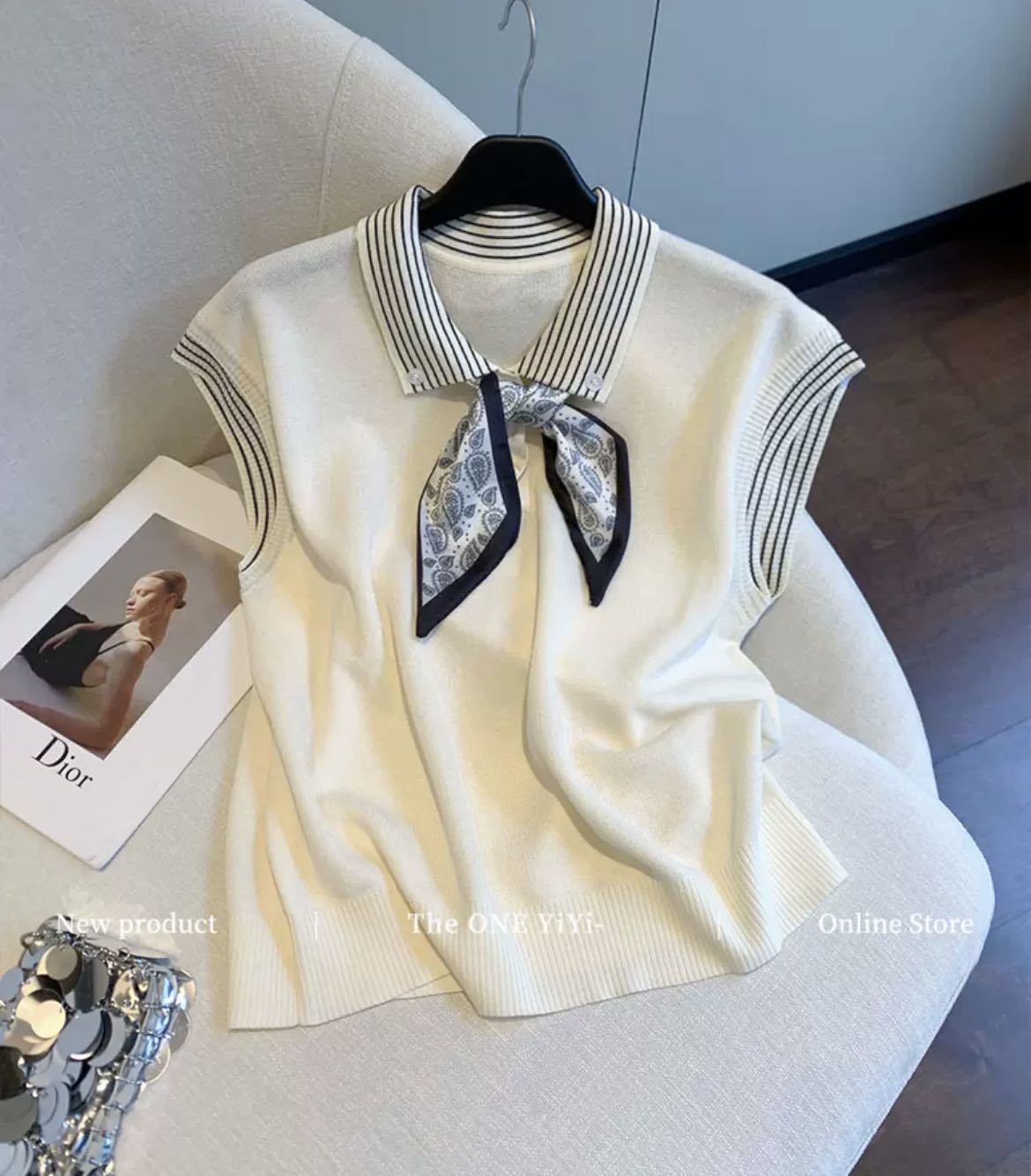 2025年夏季新款韩系简约polo领丝巾高级百搭短上衣A61