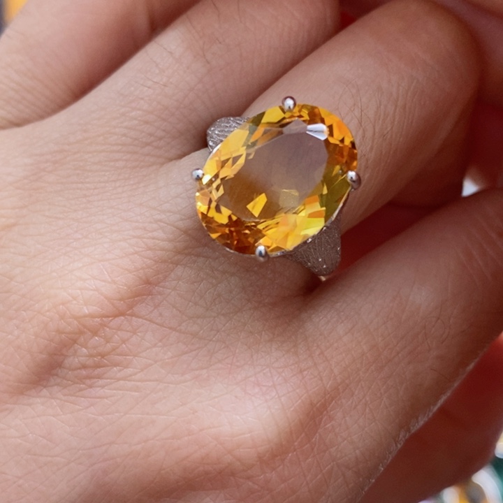 水晶戒指银S925镶嵌天然水晶戒指