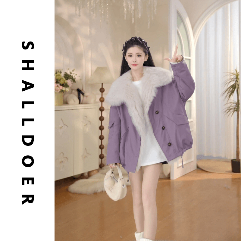 冬季大翻领韩系减龄棉服女2025新款百搭休闲纯色夹棉短外套