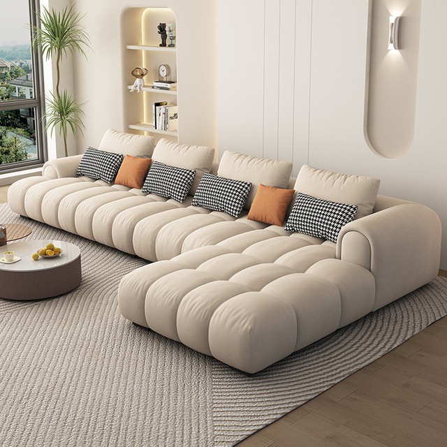 宜家奶油风沙发意排新款简约客厅贵妃直式云朵乳胶布艺沙发豆腐块