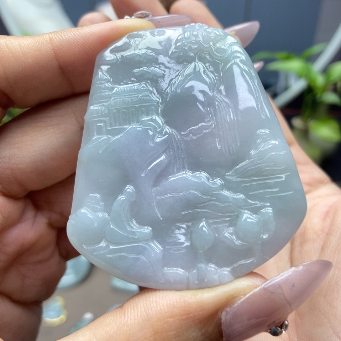 翡翠颈饰未镶嵌吊坠山水