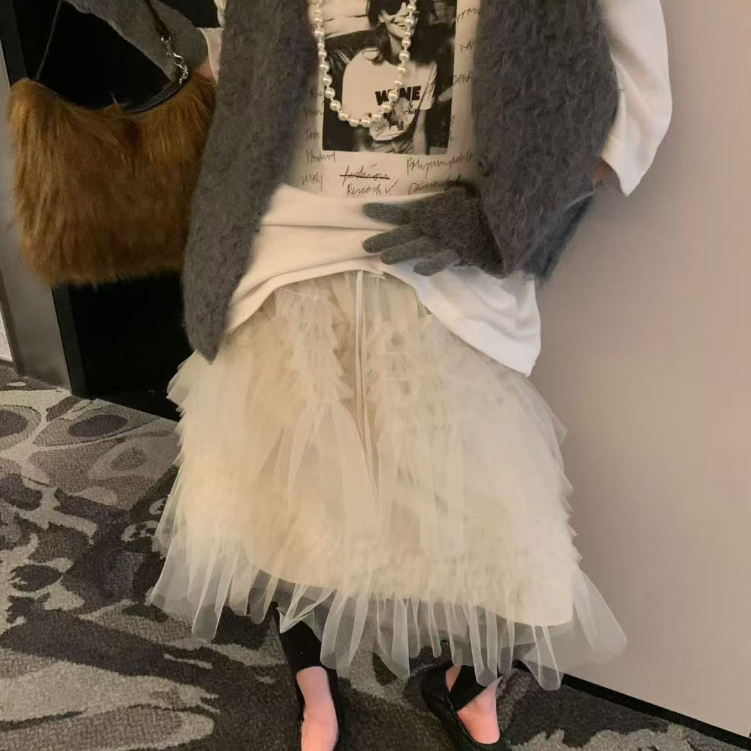 小韩泡菜显瘦蕾丝网纱半身裙