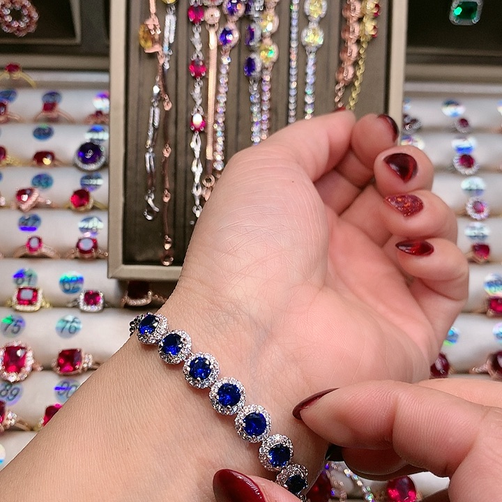 蓝宝石手链银S925镶嵌1