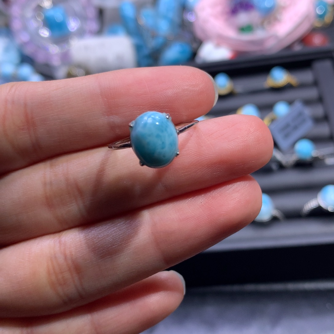 针钠钙石（海纹石）银S925镶嵌戒指蛋面戒指色差略异