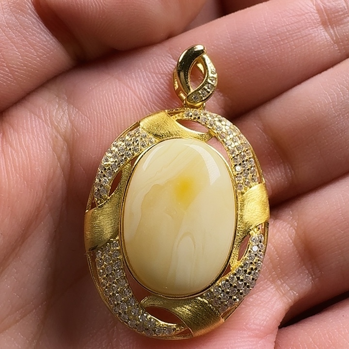 蜜蜡银S925镶嵌吊坠(不含链)吊坠