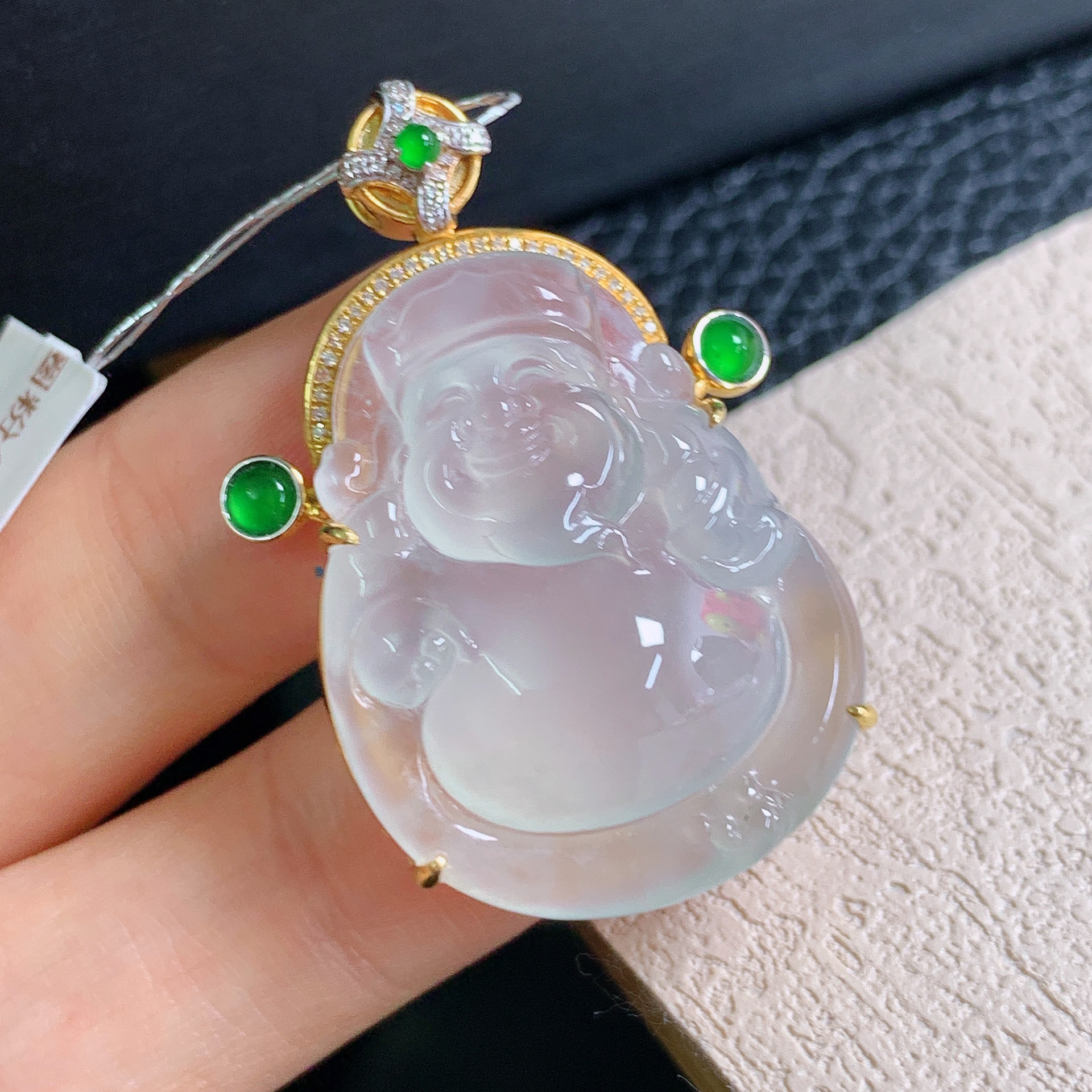 缅甸天然翡翠A货老坑冰种财神爷豪镶吊坠精品37.6*23.1*10.2编号4