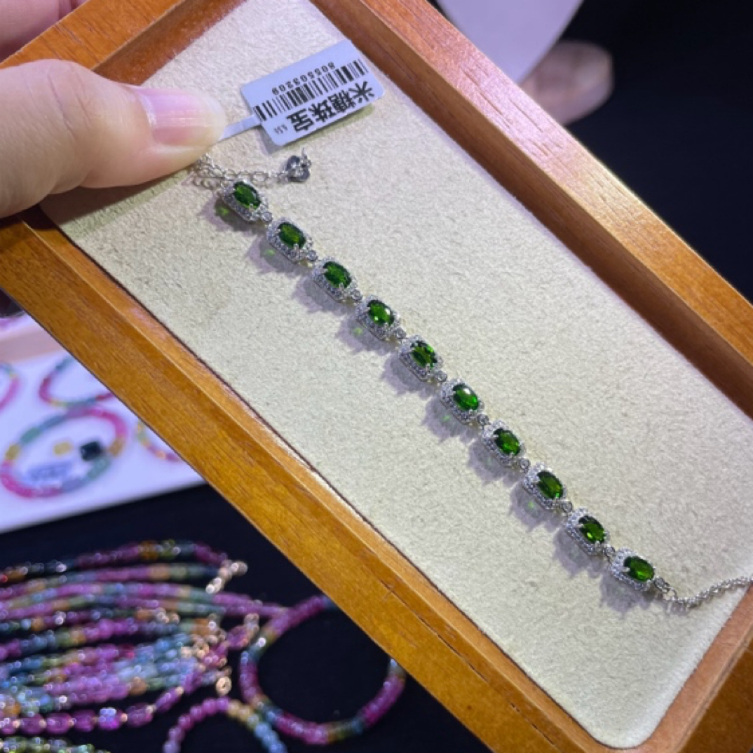 天然925银镶嵌透辉石优雅清新精美款式