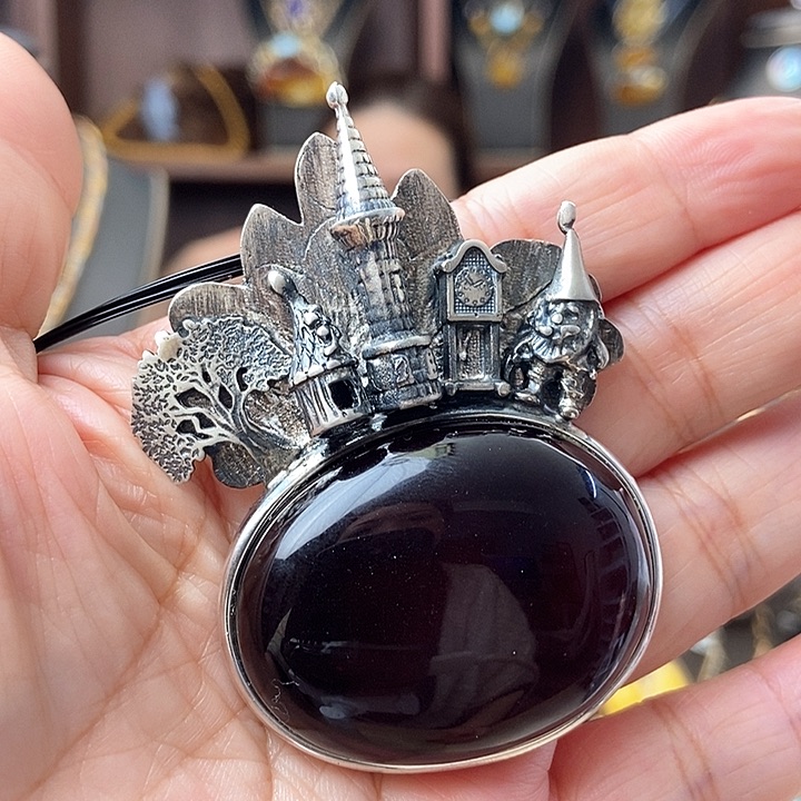 琥珀颈饰银S925镶嵌吊坠