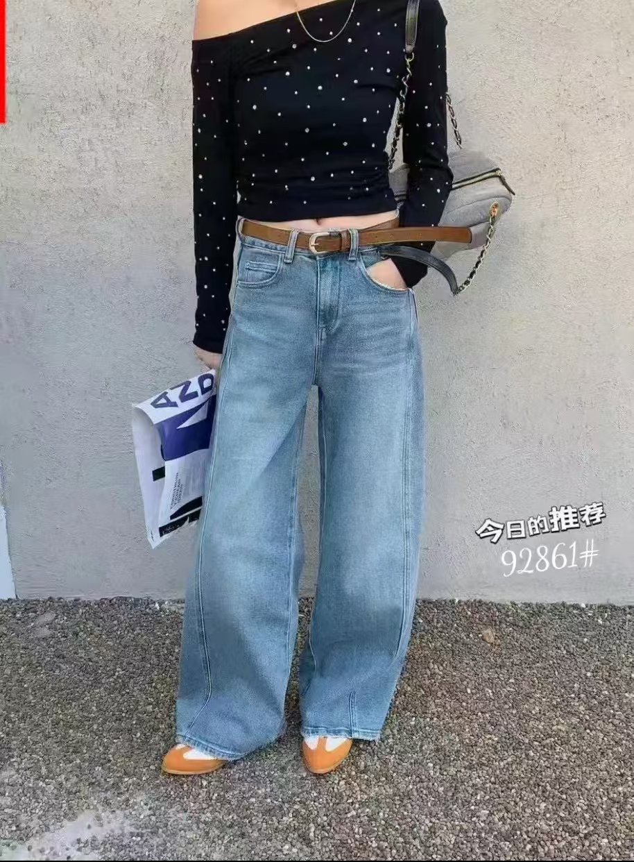 92861春季新款洋气弯刀阔腿牛仔裤