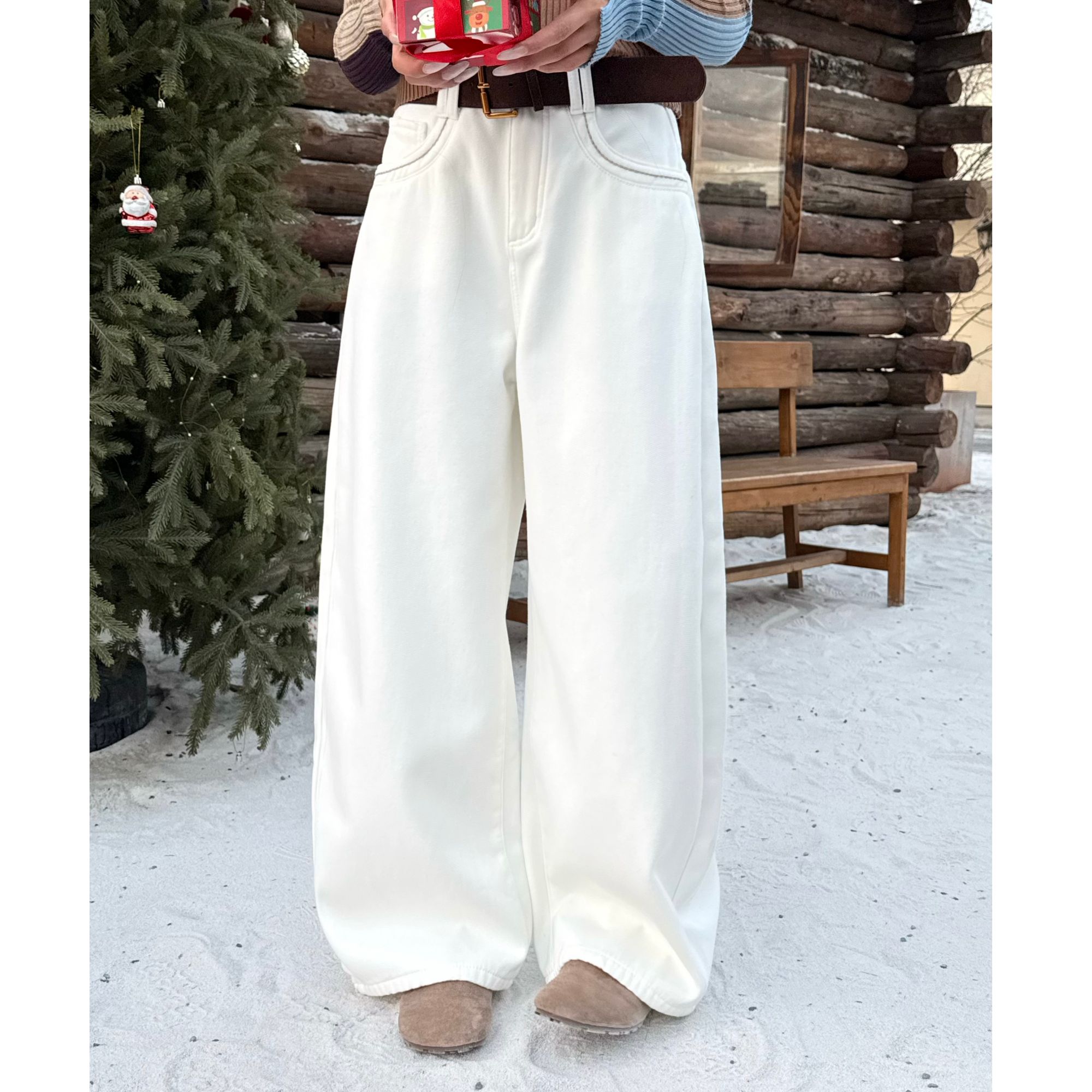 唐火火【云溪垂雪】冬款加绒加厚显瘦时尚休闲百搭阔腿拖地裤