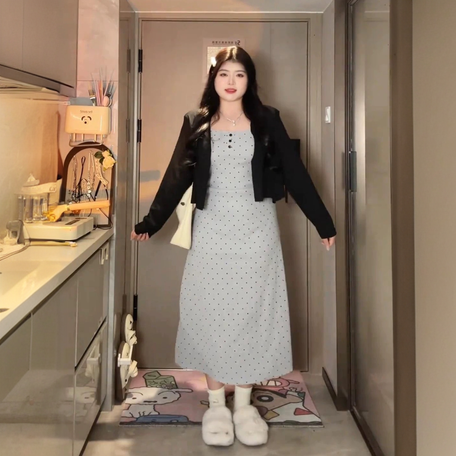 2025春季大码女装新款胖mm法式波点吊带连衣裙针织开衫上衣套装