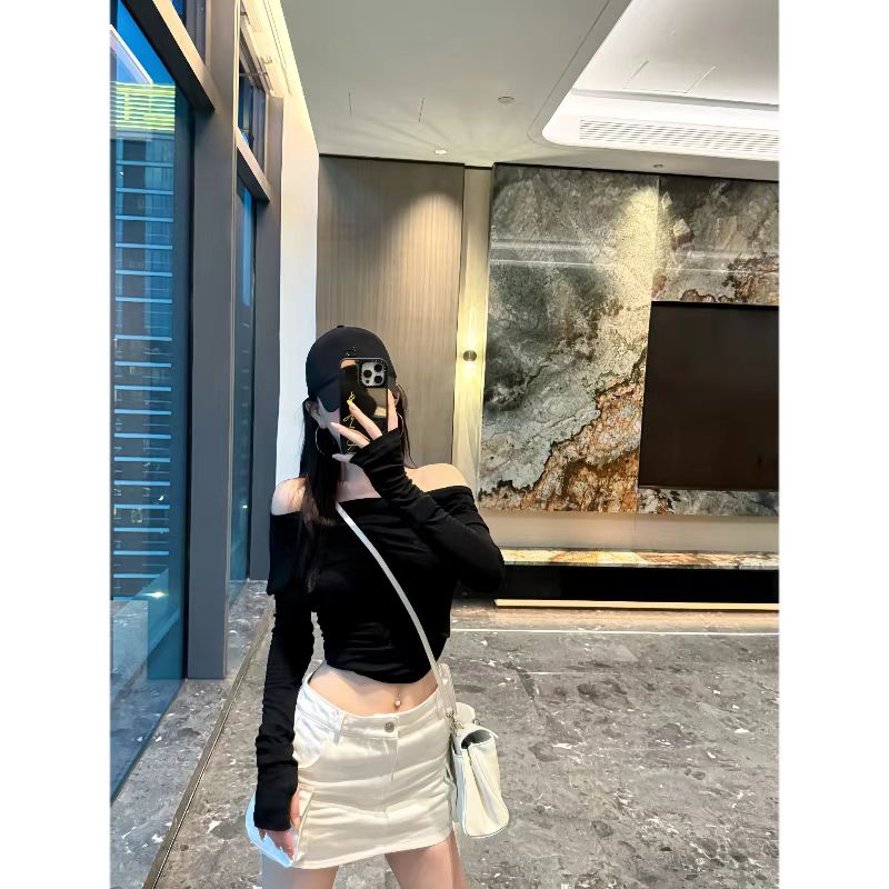 lele 2025新款斜肩修身百搭长袖T恤上衣 LE25S045WL