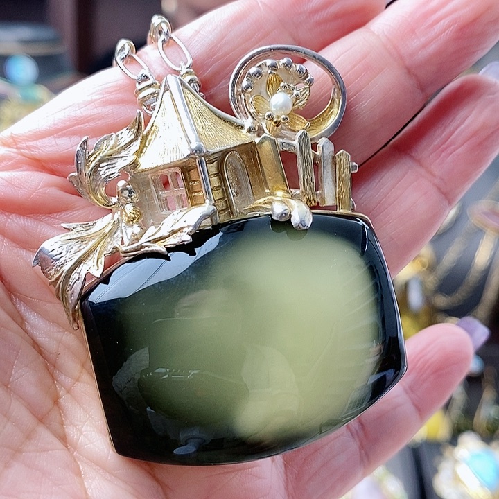 琥珀颈饰银S925镶嵌吊坠