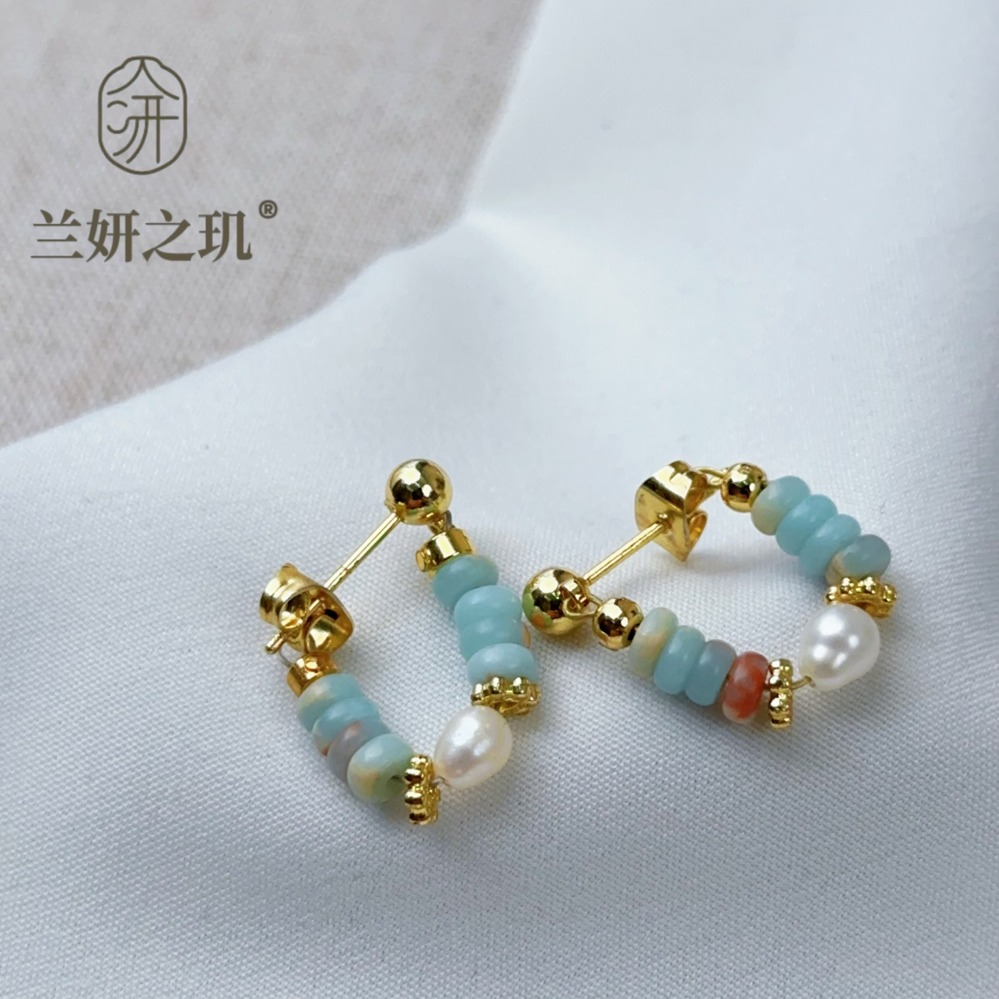 淡水珍珠 寿山石天然石珍珠耳环 新中式国风百搭耳坠 8876