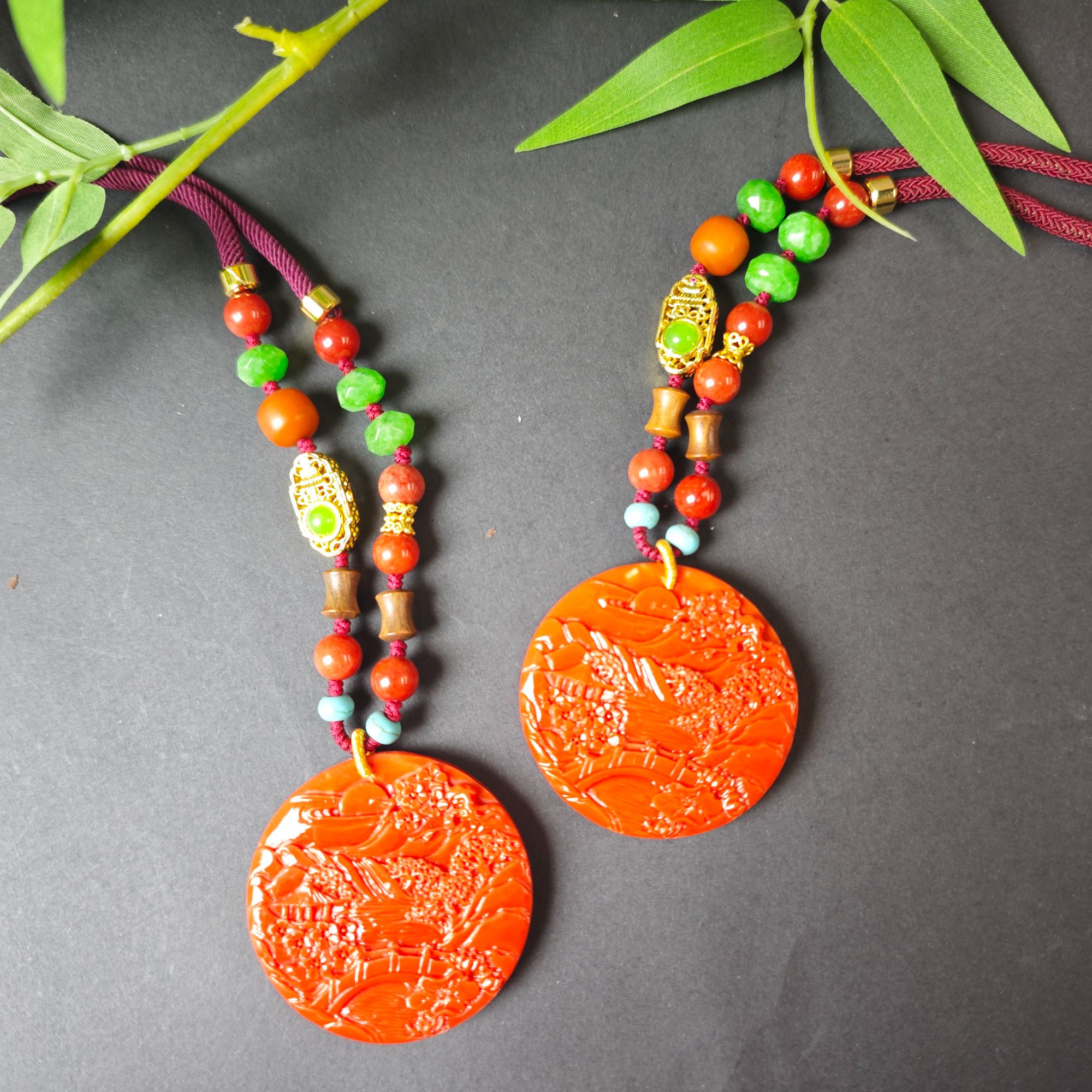 高定珠宝时尚设计款栅湖山水无事圆牌吊坠-多样性发其一-y2298