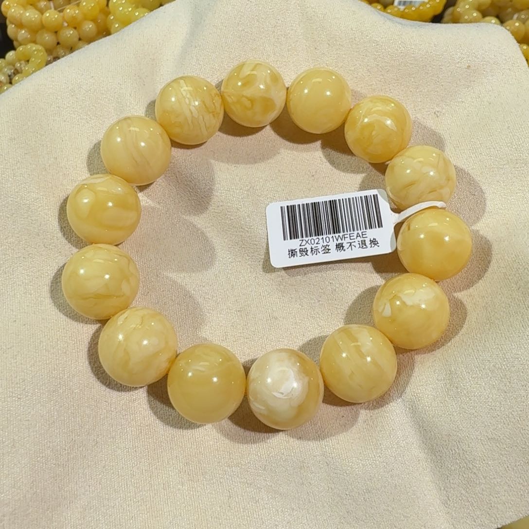 琥珀手链未镶嵌15m+虎皮白花蜡圆珠串30.9