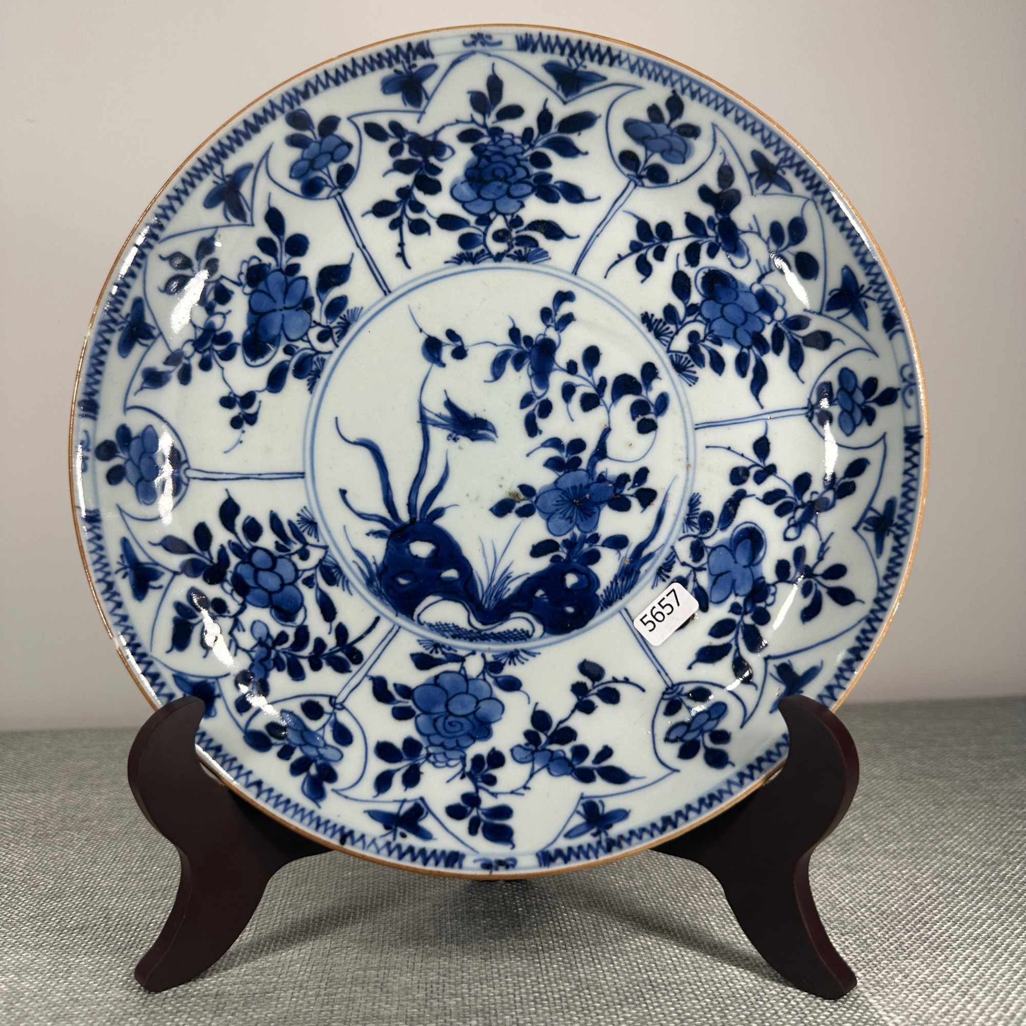 LF-2601015清康熙·青花开窗花鸟纹盘【古董拍卖】