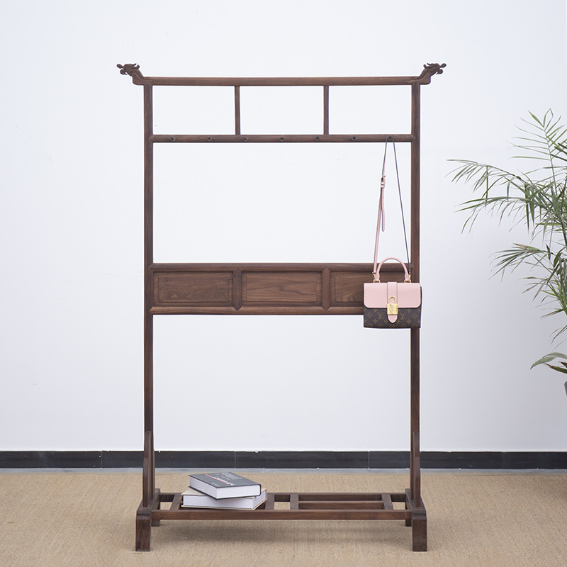 新中式黑胡桃木实木衣帽架落地卧室挂衣架家用客厅门口转角置物架