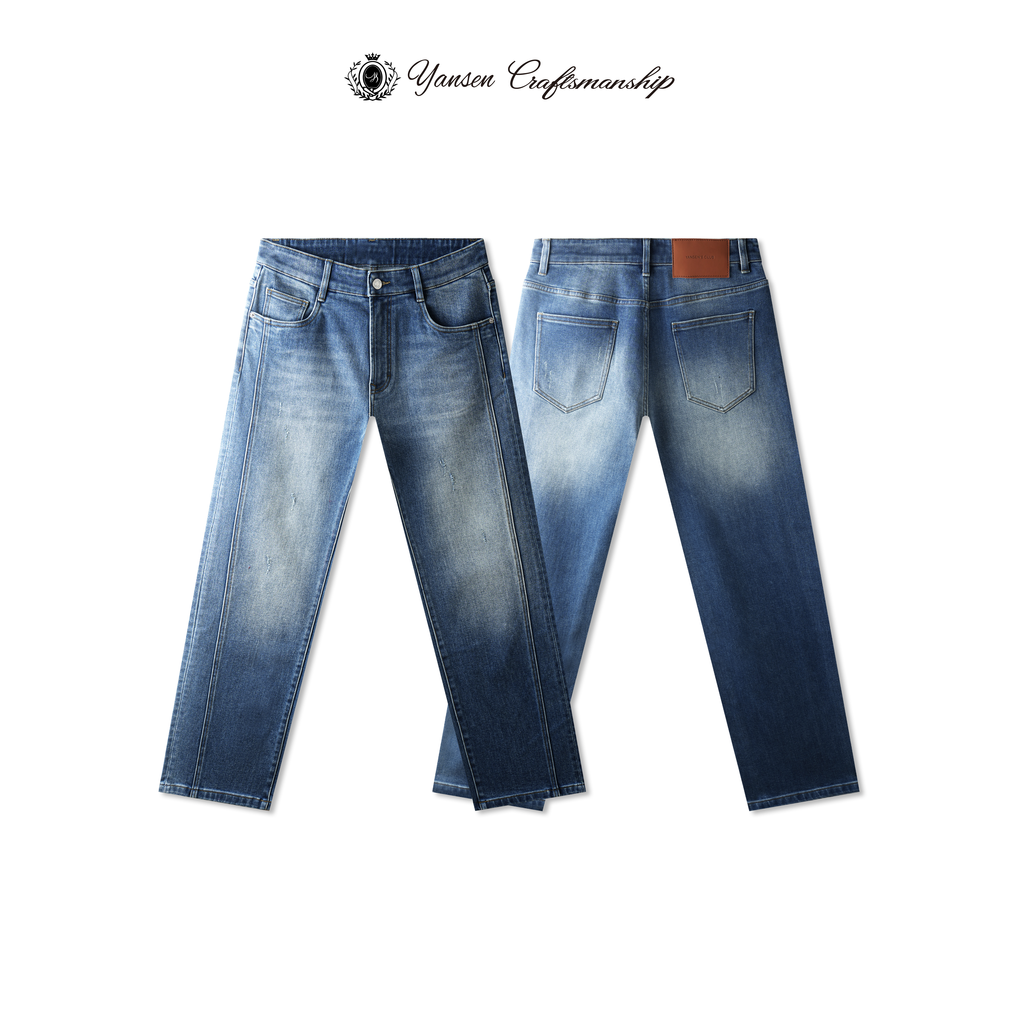 【黑标系列 】重工磨白猫须水洗吊磨工艺蓝色直筒牛仔长裤 YS008