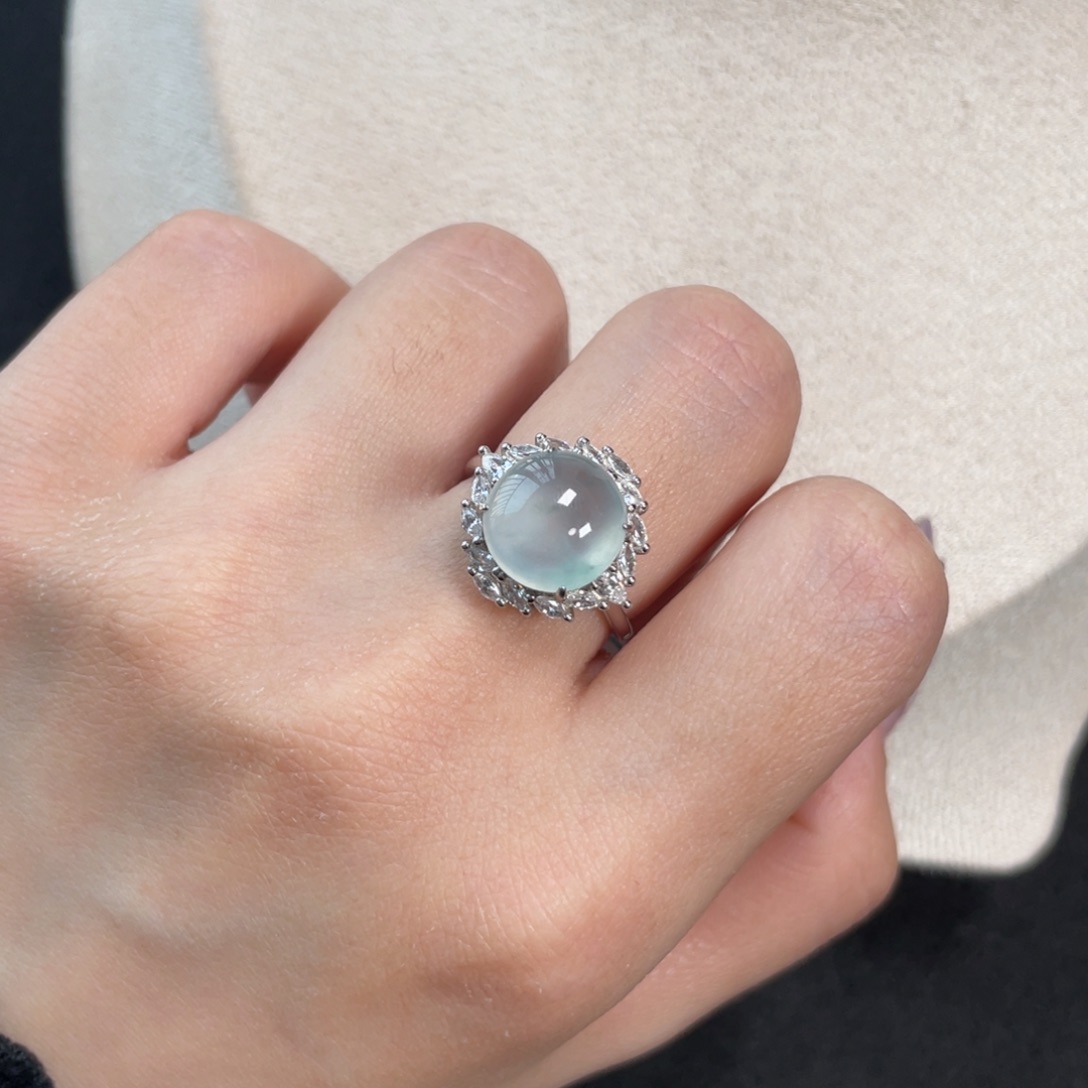 翡翠戒指银S925镶嵌155980