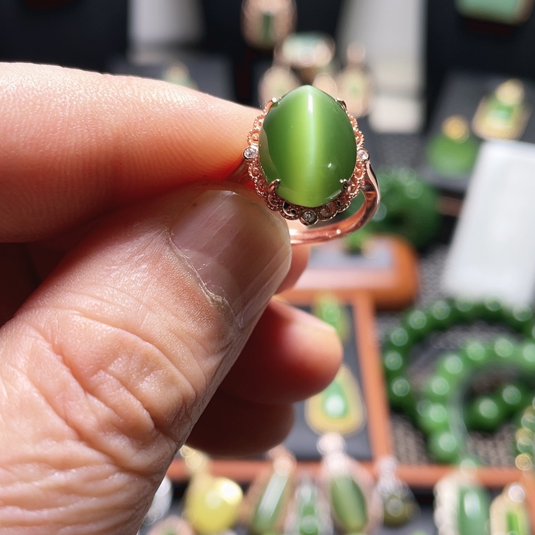 和田玉银S925镶嵌戒指