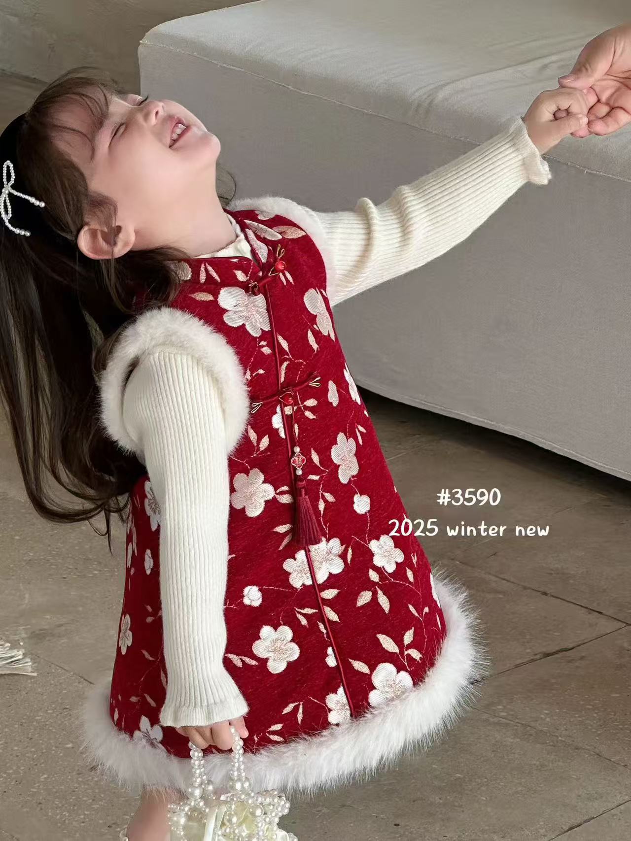 【XTL】2025冬年款高级红色花朵刺绣裙子套装3590