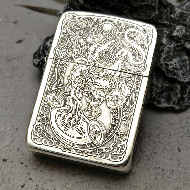 【老李鉴定】ZIPPO打火机文版1941镀银九钱招财貔貅 防风生日礼DYJ1