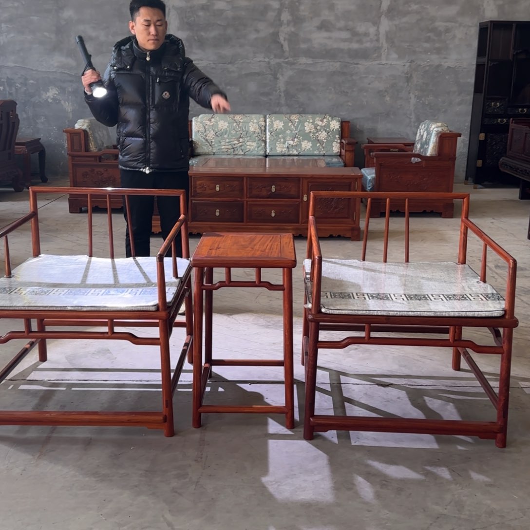 紫檀木类家具缅花禅椅三件套（自提或运费自理）