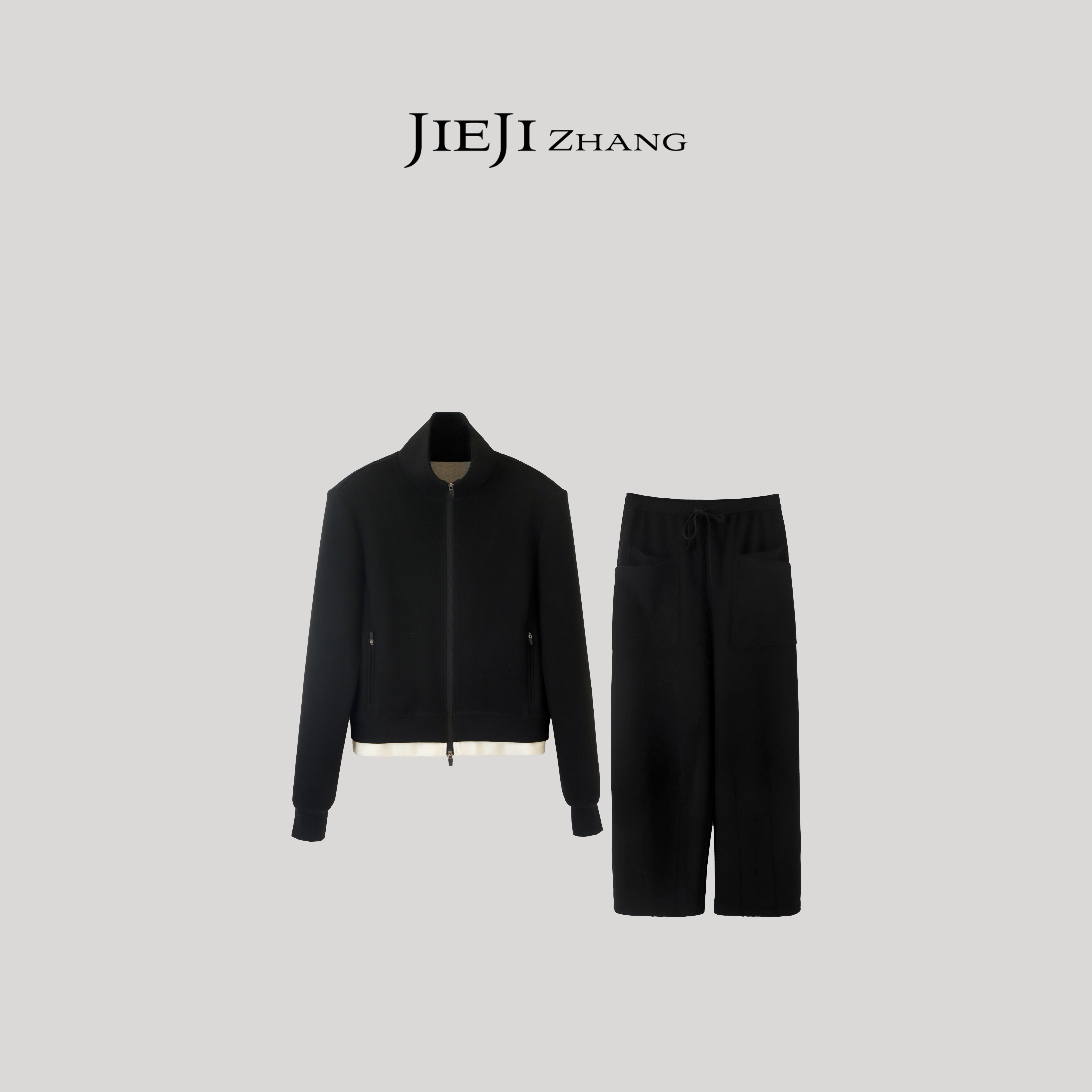 【JIEJI ZHANG】醋酸高级定制秋冬时尚百搭混纺拉链套装351485